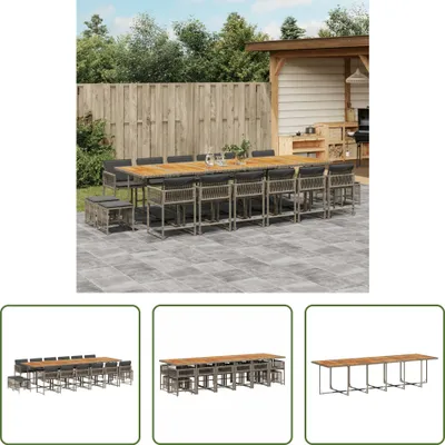 Produktbild von The Living Store 17-tlg. Garten-Essgruppe mit Kissen Grau Poly Rattan