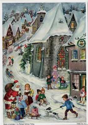 Image de Calendrier de l'Avent A4 « Les joies de la luge » avec paillettes argentées, style rétro