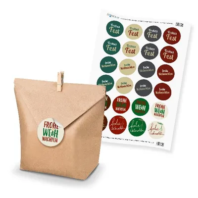Produktbild von SET Frohe Weihnachten Mix (Motiv 51) 24x Geschenktüten + 24x MiniKlammer + 24x S