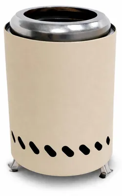 Produktbild von Tischkamin für Balkon, Garten und Terrasse mit 2 kg Holzpellets und Holzschaufel – Beige – 14,5 x 14,5 x 19,5 cm