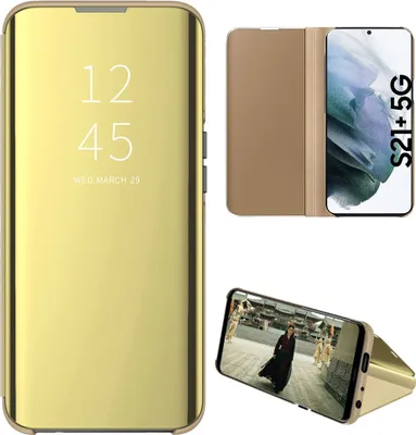 Image de Etui pour Samsung Galaxy S21+ 5G transparent miroir, cuir PU, avec fonction stand or