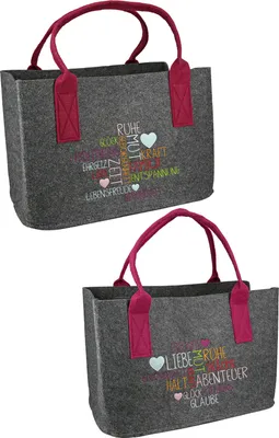 Zdjęcie produktu dla Gilde Tasche, rechteckig, "Schlagworte", Herzmotiv, Spruch, Filz, mehrfarbig, dunkelgrau, L. 25 cm, B. 40 cm, H. 26 cm 43061 4063387430613 2 Stück (2-fach sortiert)