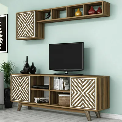 Image de Drusilla - Meuble TV, 160x35x56h cm Noyer Marron, 6 Étagères