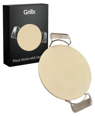 Produktbild von GrillX Pizzastein mit Halter Ø 30,5 cm – Für Ofen, BBQ & Kamado – Brotbackstein – Cordierit