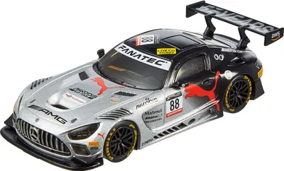 A close-up, studio shot of a toy race car.