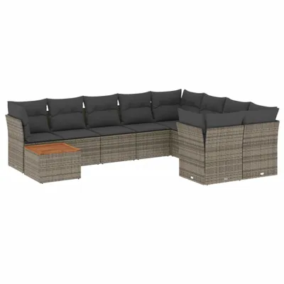 Produktbild von vidaXL 10-tlg. Garten-Sofagarnitur mit Kissen Grau Poly Rattan