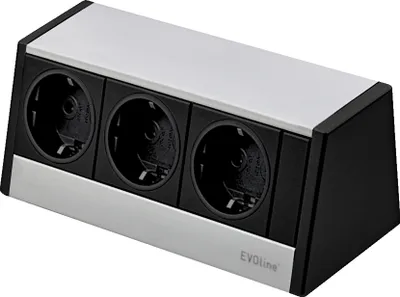 Produktbild von EVOline® R-Dock Aluminium SCHWARZ-SILBER mit 3 x VDE Steckdosen / Steckdoseneinheit / Steckdosen