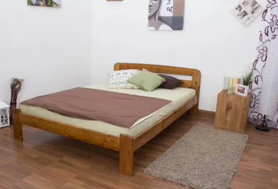 Produktbild von Einzelbett/ Gästebett Kiefer Vollholz massiv Eichefarben A5, inkl. Lattenrost - Abmessung 140 x 200 cm