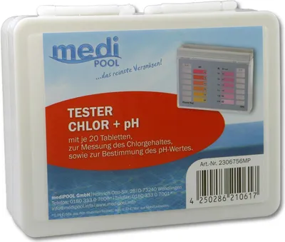Produktbild von mediPOOL Tester Chlor/pH Pooltester mit 2x 20 Tabletten, Testtabletten, Testgerät