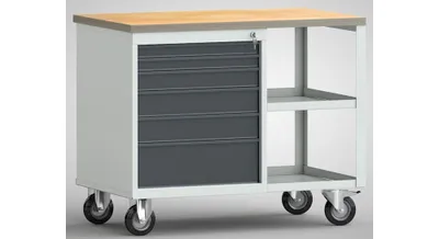 Image de Etabli PW700 L855xP700xH805mm Hêtre Multipl.gris clair/gris 2 tiroirs