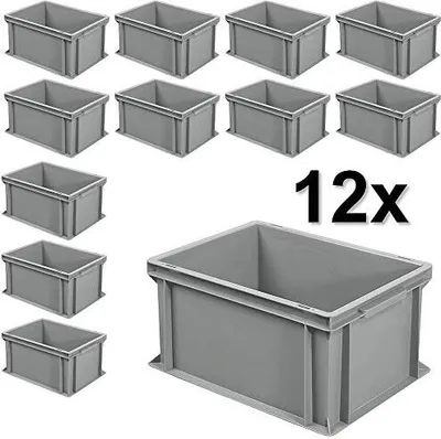Produktbild von 12x Euro-Stapelbehälter mit 2 Griffleisten, LxBxH 400x300x220 mm, 21 Liter, grau