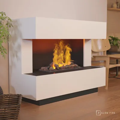 Produktbild von GLOW FIRE Elektrokamin 'Kant' | Wasserdampf Kamin mit OMC 600 inkl. Holz in weiß | HxBxT: 120x90x50 cm