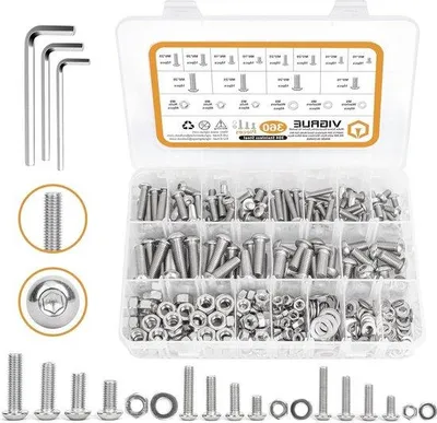 Produktbild von Famanu Schraubenset 304 Edelstahl - 360 Stück - M5 M6 M8 - mit Muttern, Unterlegscheiben und Schraubenschlüssel - Aufbewahrungsbox