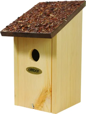 Produktbild von dobar Klassischer Nistkasten mit Rindendach und Öffnungsklappe, 16,5 x 14,5 x 27 cm, Braun