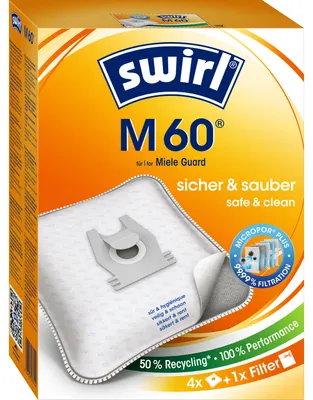 Productafbeelding van SWIRL stofzuigzakken M 60 EcoPor, geschikt voor Miele Guard, wit – voordeelverpakking van 3 stuks