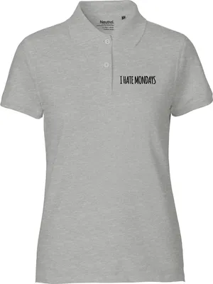 Produktbild von Huuraa Damen Polo Shirt I hate mondays Schriftzug M Sport Grey Bio Baumwolle Fairtrade Poloshirt Geschenkidee