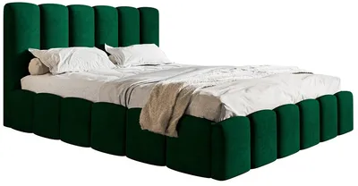 Obrázek produktu pro Čalouněná postel 200x200 Palermo – manželská postel s úložným prostorem a kovovým roštem, pěnová výplň – sametová látka zelená