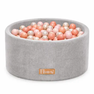 Productafbeelding van Flumi Ball Bad Baby Ballenbad Kinderen 90x40cm met 200 ballen voor in bad, diameter 7 cm, geproduceerd in de EU. Lichtgrijs en perzikkleurige ballen