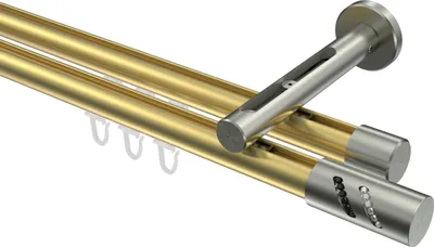 Produktbild von Interdeco Innenlaufstange / Gardinenstange mit Innenlauf Messing-Optik / Edelstahl-Optik, Typ Siteno Zoena (Glitzerzylinder), 20 mm Ø 2-läufig, 180 cm