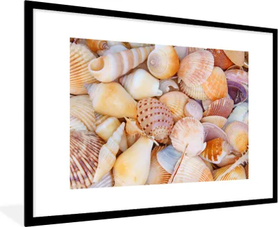 Produktbild von MuchoWow® Gerahmtes Poster Muscheln - Strand - Sommer - Orange 90x60 cm - Poster mit Schwarzem Bilderrahmen Wandposter Rahmen Foto Bilder - Wanddekoration - Fotos