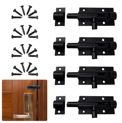 Productafbeelding van 4 stuks deursloten van roestvrij staal, met een pen met gat voor een hangslot, 20 cm, zwart