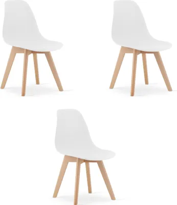Produktbild von KITO Stuhl weiß 3er Set aus Polypropylen und Buchenholz, 80x46x54,5 cm
