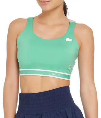 Imagen del producto de Sujetador deportivo Lacoste Sport para mujer, de corte ajustado, color verde, con tirantes cruzados, talla L
