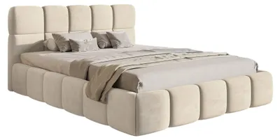 Image de Selsey Cloudy – Lit rembourré 120 x 200 cm, coffre de rangement et sommier à lattes, velours beige clair