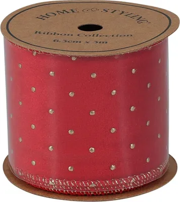 Produktbild von Rotes Dekoband 6,3 cm × 3 m – Geschenkband mit goldenen Punkten