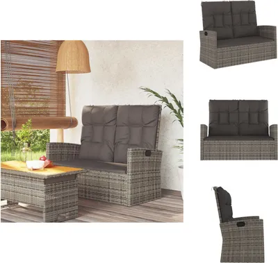 Produktbild von vidaXL Gartenbank mit Liegefunktion & Kissen Grau 118 cm Poly Rattan - Gartenbänke
