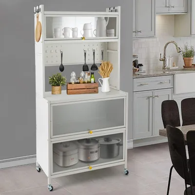 Produktbild von Freistehendes, multifunktionales Küchenregal mit 5 Etagen, 80 cm breit, in Weiß