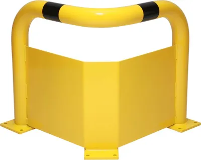 Produktbild von PROREGAL Eck-Rammschutz-Bügel mit Unterfahrschutz | HxBxT 60x60x60cm | Kunststoffbeschichteter Stahl | Schwarz-Gelb