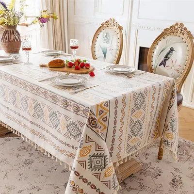 Produktbild von Boho Tischdecke Geometrisches Wachstuchtischdecke Rechteckig Tischtuch mit Quasten Wasserdicht Schmutzabweisend fš¹r Esstisch Kš¹che Feiern 140x180 cm Braun