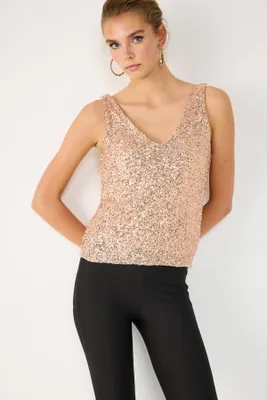 Produktbild von Paillettenbluse mit V-Ausschnitt, Pink, S