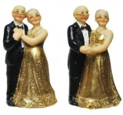 Dekofigur zur Goldenen Hochzeit, Polystone Brautpaar, 7,5 cm