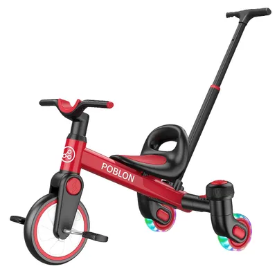 Image de Tricycle pour enfants, 3-en-1, roues lumineuses, rouge