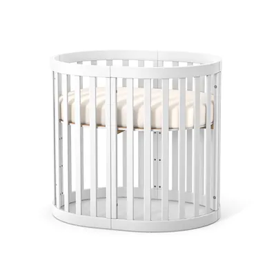Produktbild von Veres Rom Ovales Babybett (90x70 cm), Erweiterungsset auf Bett (140x70 cm) + Matratze - Weiß