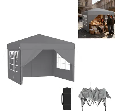 Produktbild von XINZI Pop-Up Pavillon 2.5×2.5m Faltpavillon, wasserdicht & UV-Schutz, Ein-Knopf-Schnellaufbau,  3-stufig höhenver,  Silbergrau (mit 4 Seitenwänden)