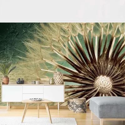 Produktbild von Fototapete Blumen - Vliestapete - Bildtapete UV-beständig Pusteblume beige Vintage Wandtapete geruchsfrei