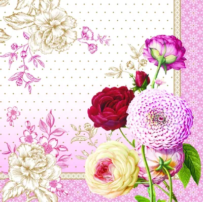 Zdjęcie produktu dla 20 serwetek Renesans - Kwiaty na konturach kwiatowych 33x33cm