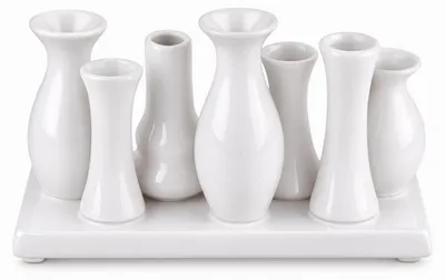 Produktbild von Handgefertigte kleine Keramik Deko Blumenvasen Set aus 7 Vasen in weiß