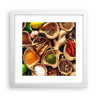 Produktbild von Gerahmtes Poster - Weißer Rahmen - Küche Essen Kräuter Gewürze - 30x30 cm - Wand Bild - Wanddeko - Wandbilder - Wandposter - Bilderrahmen - Bilder - Kunstdruck - Wandbild - P2WAC30x30-2844