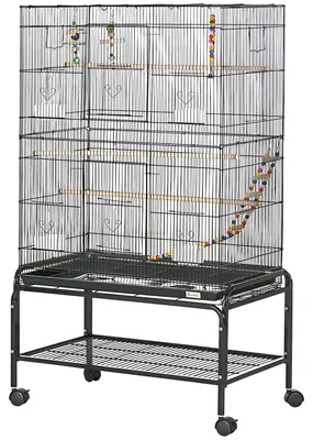 Produktbild von Vogelk?fig auf R?dern mit 4 Futterstellen und 3 Sitzstangen, 79 x 49 x 133 cm, schwarz