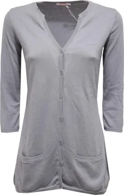 Produktbild von 6682W maxi Strickjacke manica 3/4 donna SUN 68 grau Pullover Baumwolle Frau