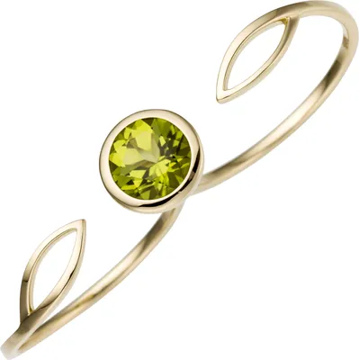 Produktbild von Gr. 54 Damen Zweifinger Ring 585 Gold Gelbgold 1 Peridot grün Goldring Zweifingerring