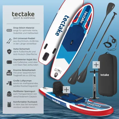 Produktbild von tectake® 2in1 Stand-Up Paddle Board aus Drop-Stitch Material 288 x 77 x 22,5 cm