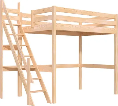 Produktbild von Hochbett holz Sylvia 120x200 mit Müllertreppe - Roh (ohne Lack)