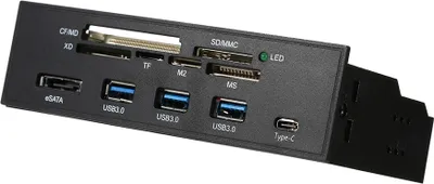 Zdjęcie produktu dla Wewnętrzny czytnik kart Sunshine-tipway STW 5,25", PC dashboard, USB 3.1, obsługa CF, MD, XD, MMC, TF, M2, MS