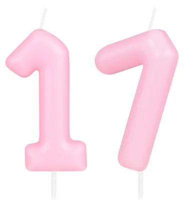Productafbeelding van Macaron Roze Verjaardagscandles 17, Set van 2, Geboortejaar Kaarsen voor Taart