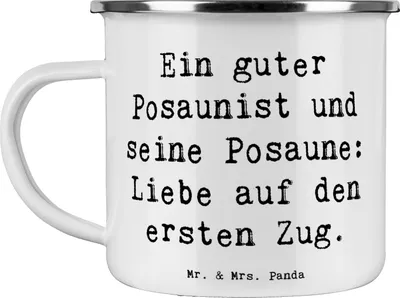 Produktbild von Mr. & Mrs. Panda Teetasse Spruch Posaune Liebe - Weiß - Geschenk, Lernen, Pott, Teebecher, Musikinstrument, Emaille Tasse, Kaffeepott, Haferl, Musikerwitz, Musiker, Musik